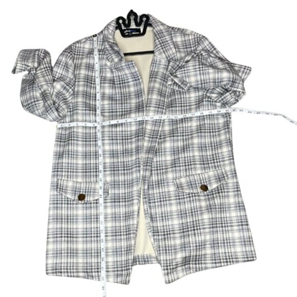 ALICE BLUE Women's Plaid Gray Light Academia Blazer Jacket Ruched Sleeve Sz XL - Picture 5 of 8